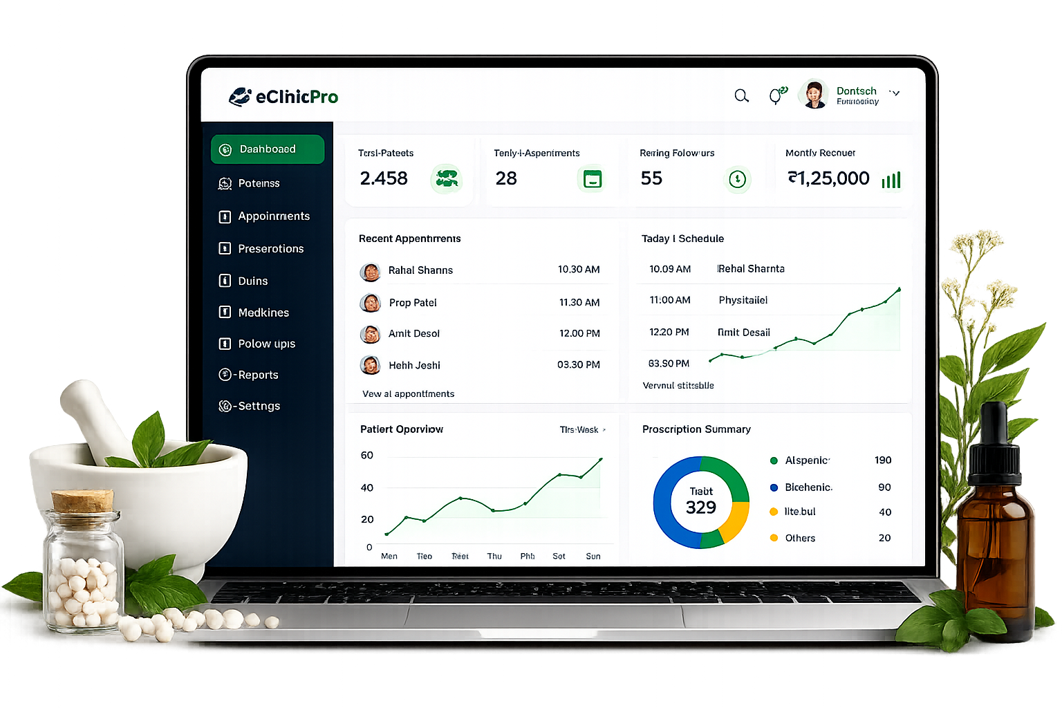 eClinicPro dashboard for Homeopaths