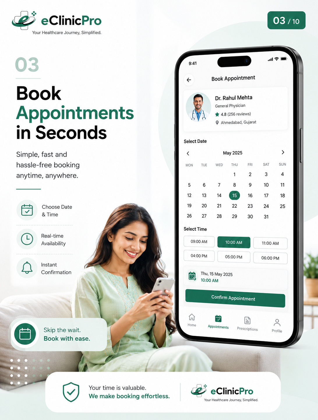 Book Appointments in Seconds — eClinicPro patient app