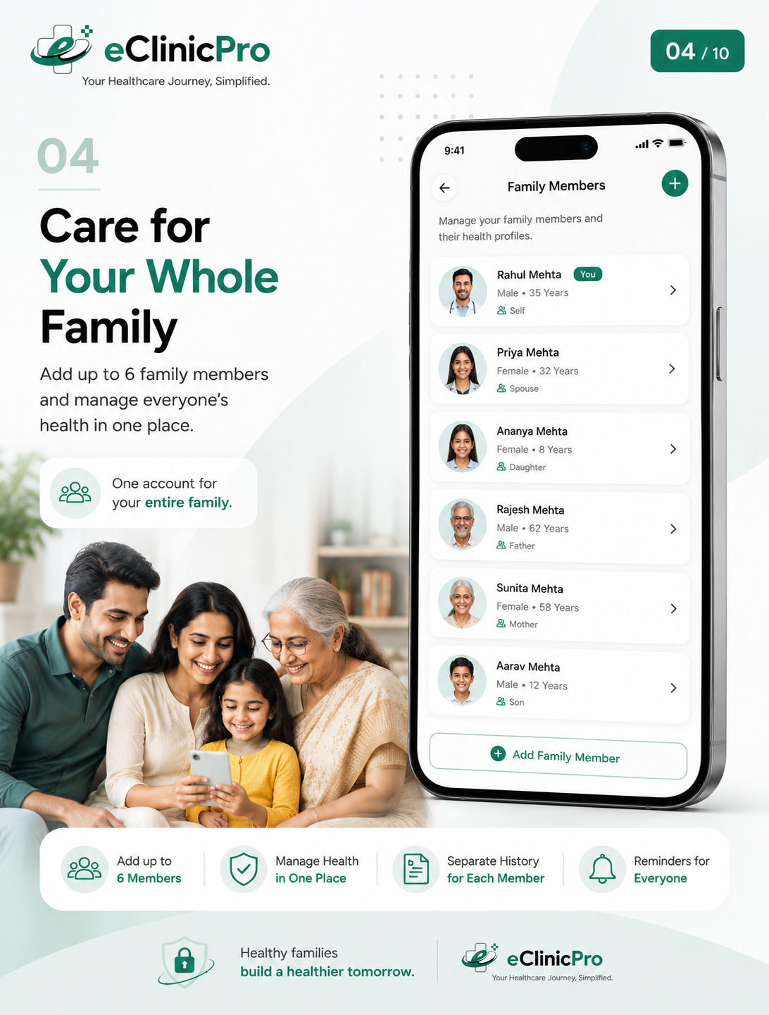 Care for your whole family — eClinicPro patient app