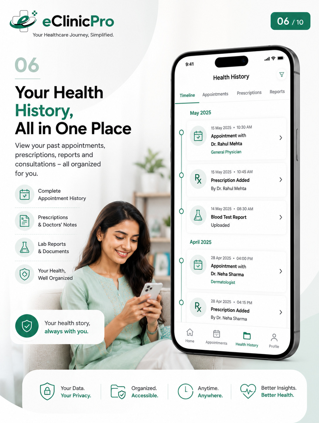 Your health organized — eClinicPro patient app