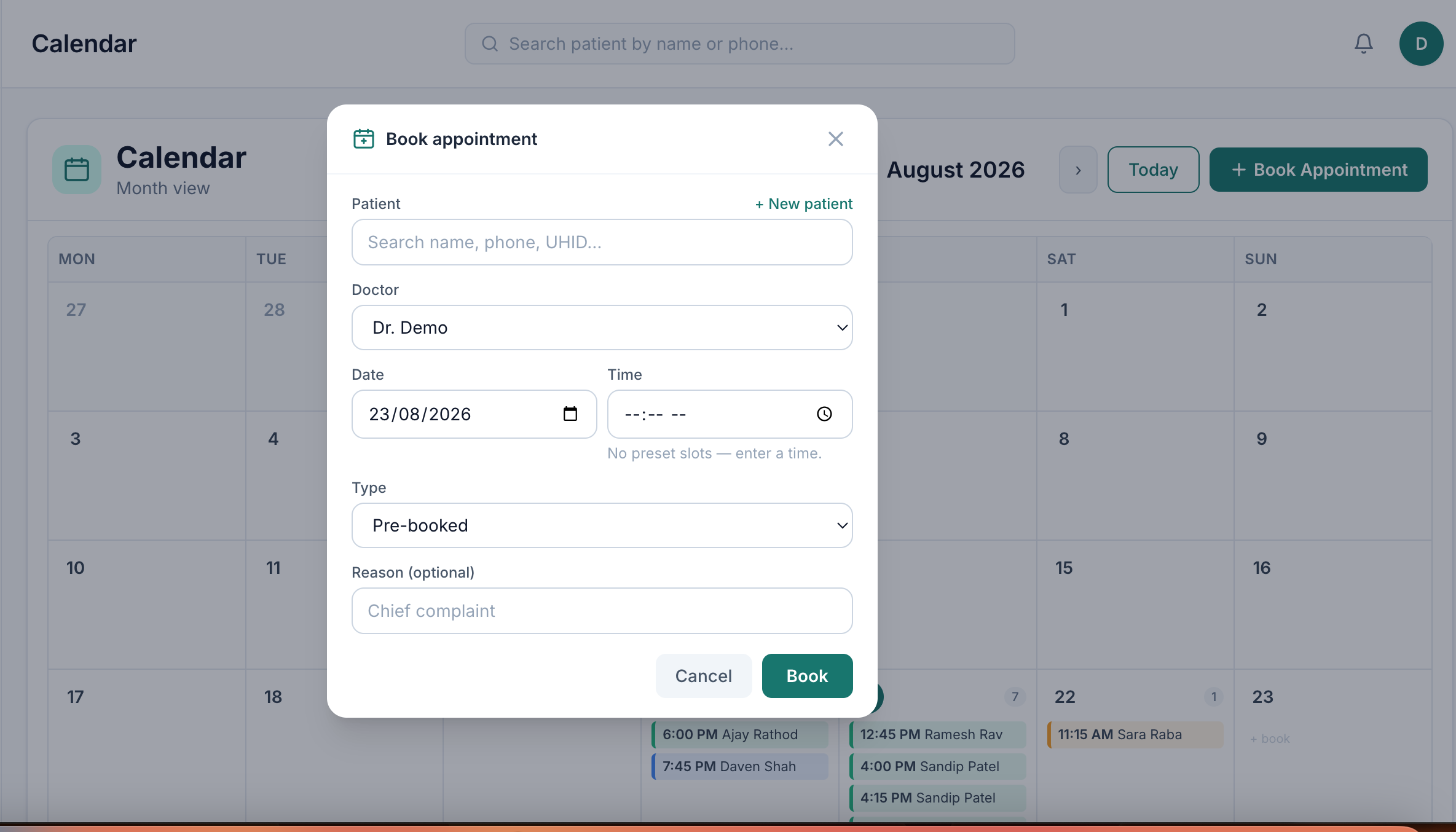 Booked in under ten seconds — eClinicPro clinic management software