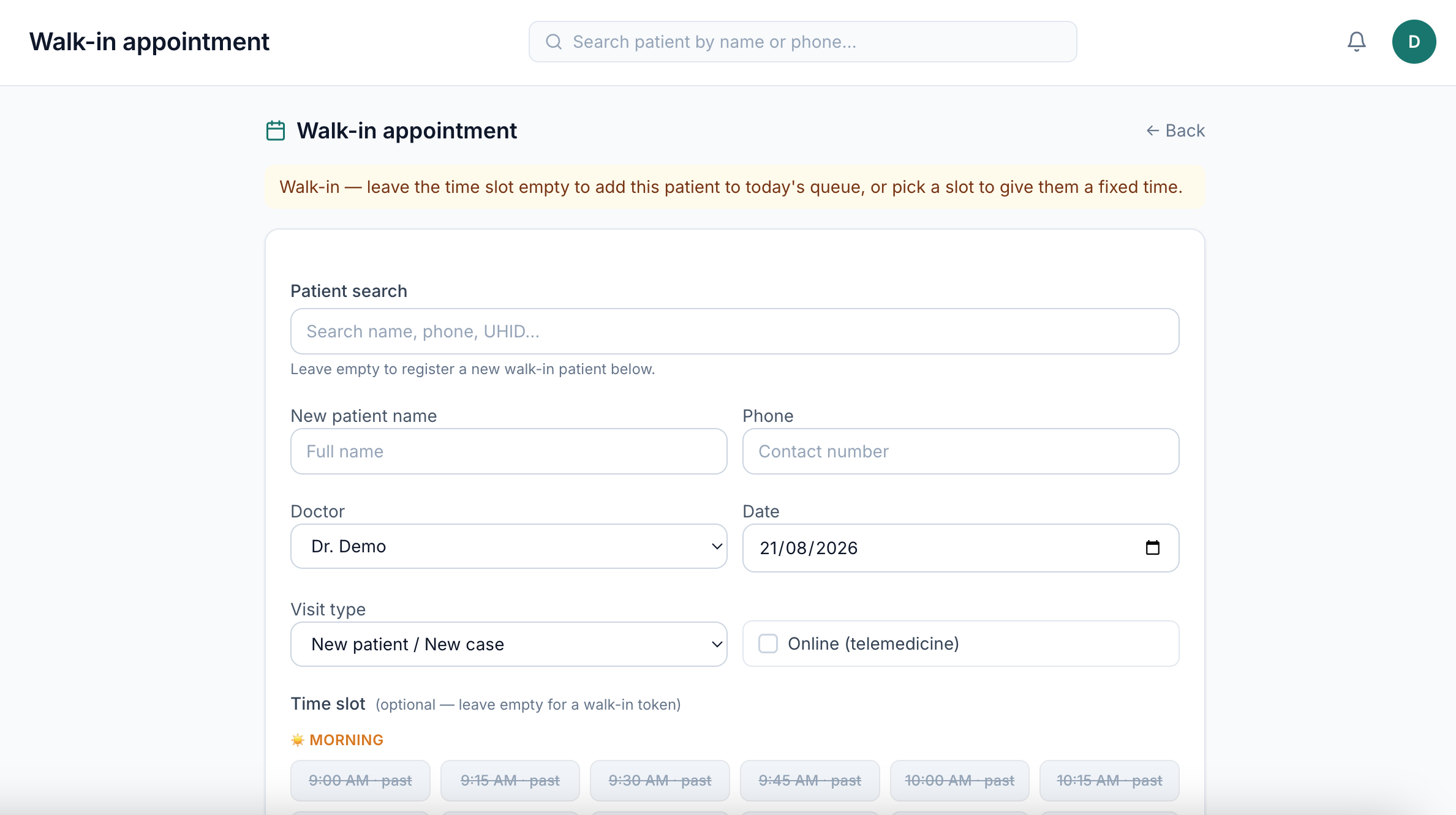 Walk-ins handled like everyone else — eClinicPro clinic management software
