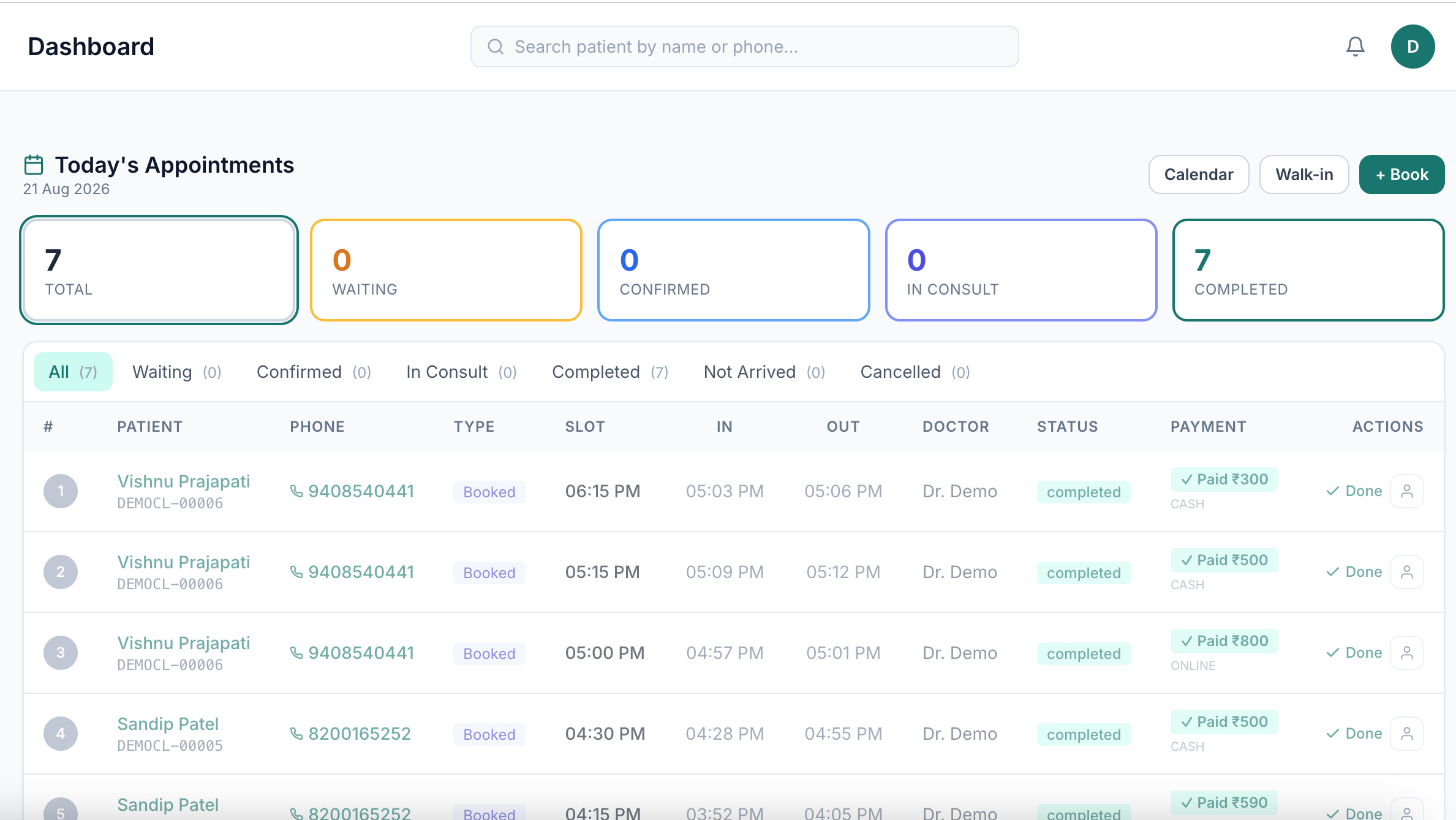 The whole day on one screen — eClinicPro clinic management software
